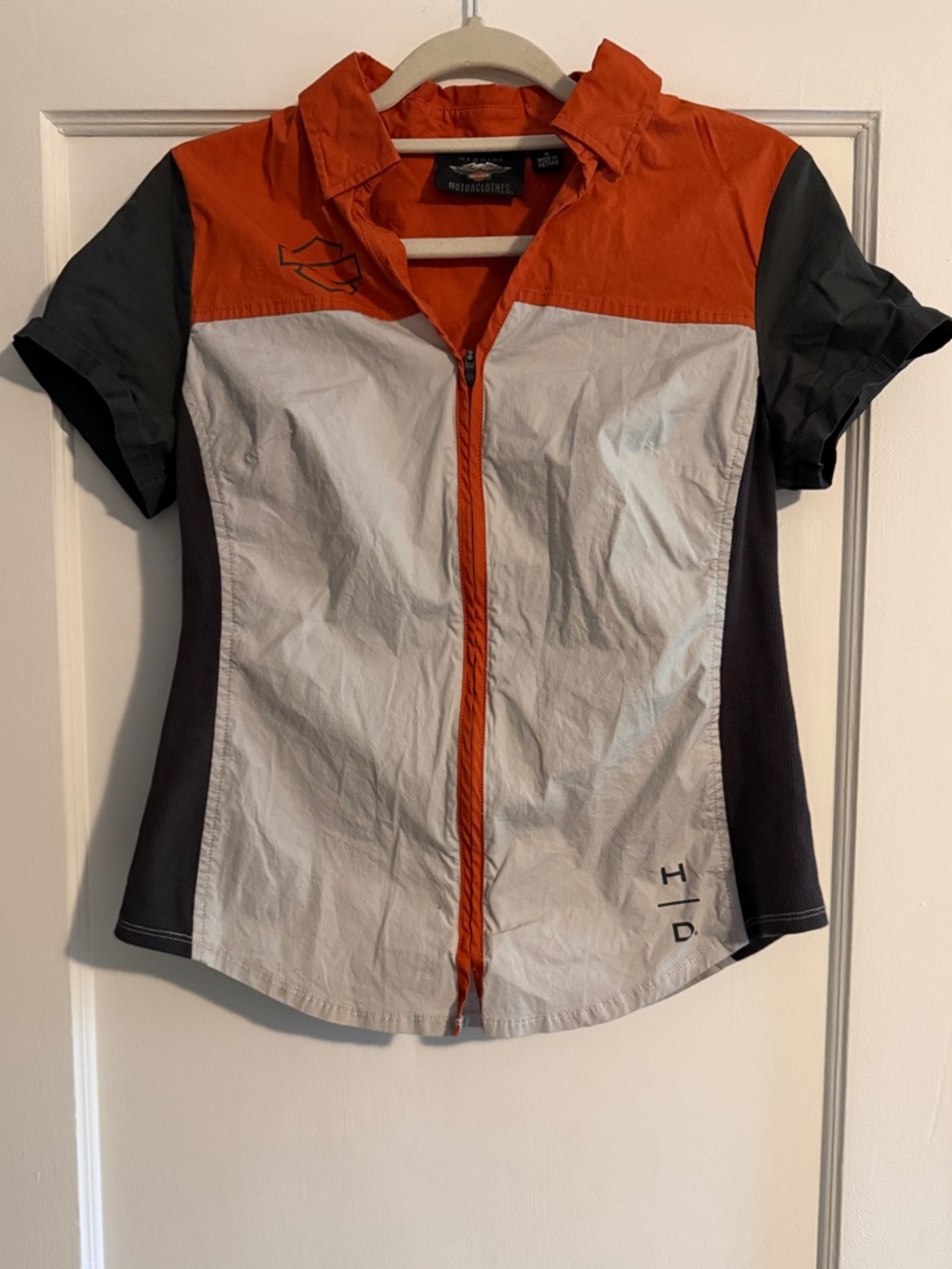 Harley-Davidson Women's Horizon Logo Colorblocked Zip Front Short Sleeve Shirt M